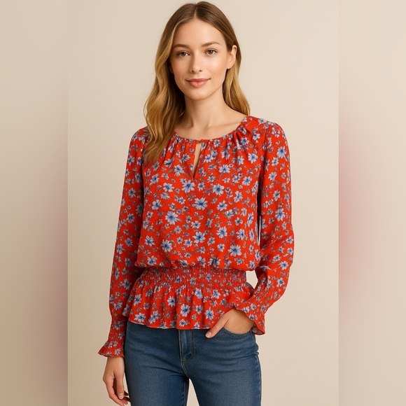 Premise Red Blue Pleated Bubble Midi Blouse ❤️🩵 - Picture 11 of 11